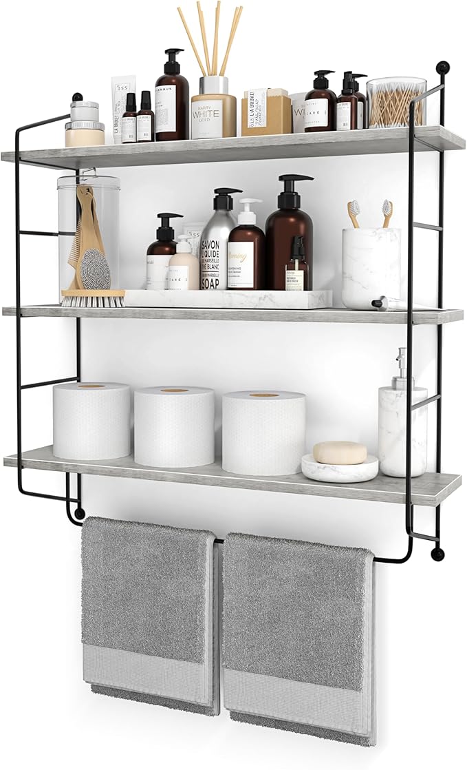3 - Tier Floating Bathroom Shelves - Gray